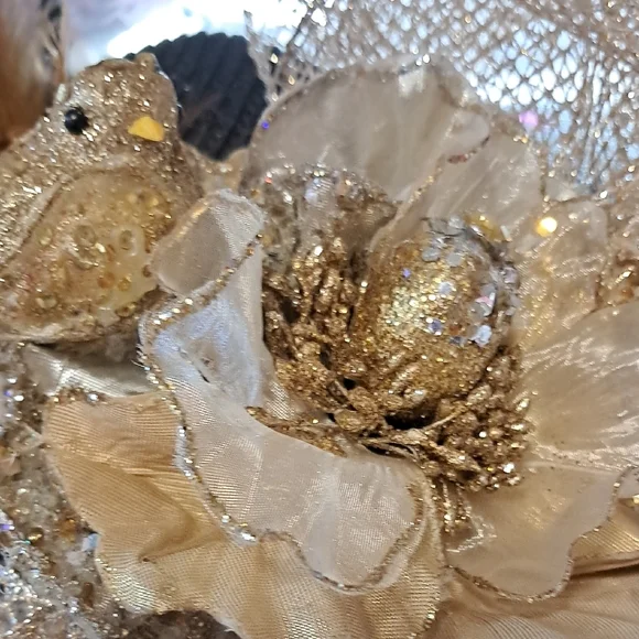 OOAK Black & Gold Couture Derby Hat with Designer Floral & Feather Bird - Picture 4 of 9